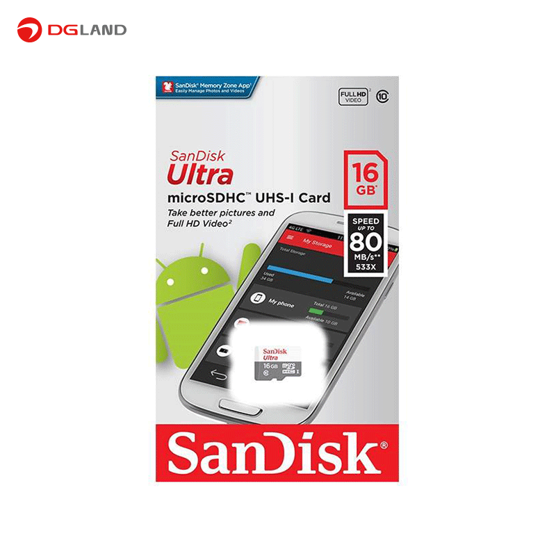 کارت حافظه microSDHC سن دیسک مدل Ultra کلاس 10 استاندارد UHS-I U1 سرعت 80MBps 533X ظرفیت 16 گیگابایت